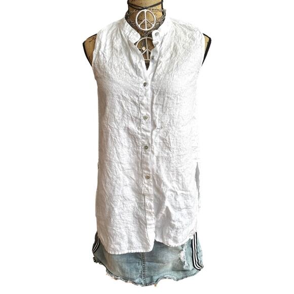 EILEEN FISHER women's white organic linen sleeveless button down shirt SIZE XXS - Picture 12 of 12